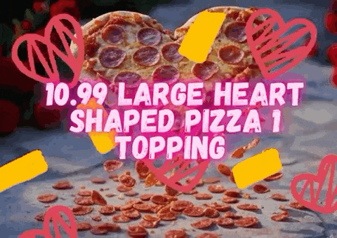 a large heart shaped pizza with pepperoni and cheese is on a table .
