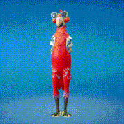 a cartoon parrot wearing sunglasses and a jacket is standing on its hind legs