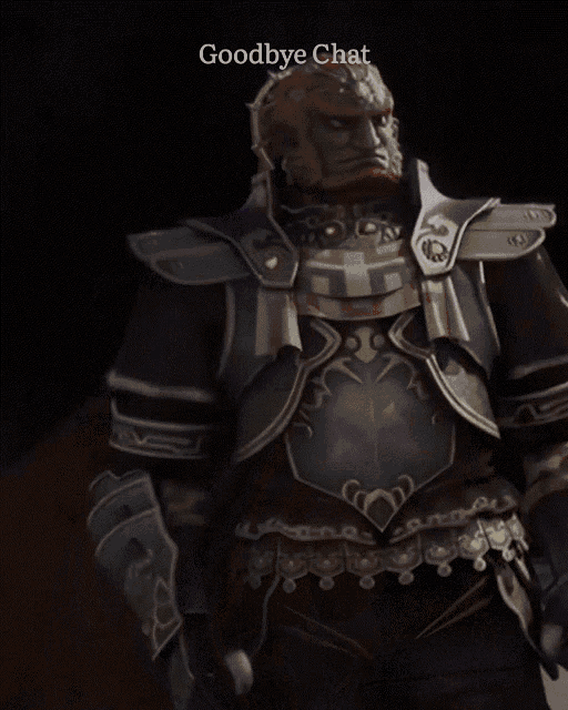 a video game character with the words goodbye chat written above him