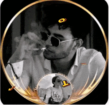 a man wearing sunglasses is smoking a cigarette and a woman wearing sunglasses is kissing him