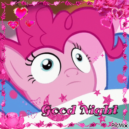 a picture of a pink pony with the words good night written on the bottom