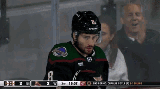 a hockey player wearing a jersey with the number 8