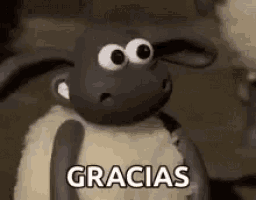 a cartoon sheep with big eyes is holding a sign that says `` gracias '' .