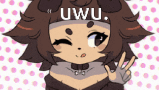 a drawing of a girl with the word uwu written on her head