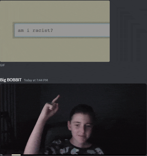 a screen shot of a boy giving the middle finger next to a text that says am i racist on it