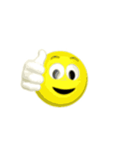 a yellow smiley face is giving a thumbs up on a white background .