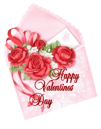 a pink envelope with roses and the words happy valentines day