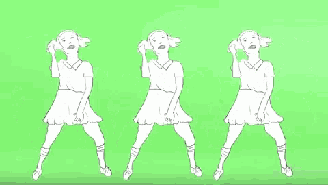 a black and white drawing of a group of girls