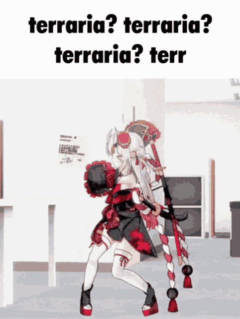 a cartoon of a girl dancing with the words terraria terraria terraria terr written below her