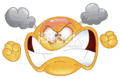 an angry smiley face with smoke coming out of its ears and clenched fists .