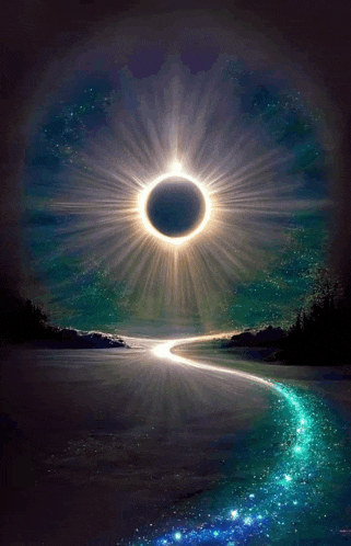 a painting of a solar eclipse with a glowing ring around the sun