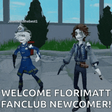 a video game character with the words welcome florimatt fanclub newcomer on the bottom