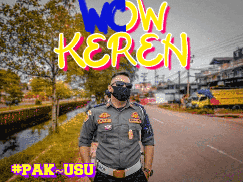a man wearing a mask stands in front of a sign that says wow keren #pak-usu