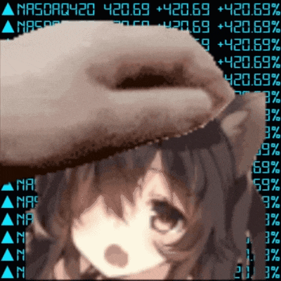 a hand is putting a hat on a girl 's head with nasdaq420 written on the bottom