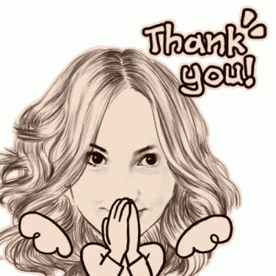 a black and white drawing of a woman with wings saying thank you .