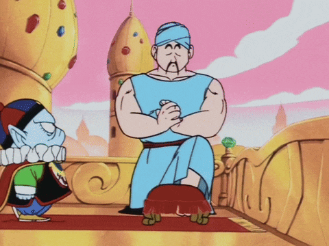 a cartoon of a man in a blue shirt kneeling down