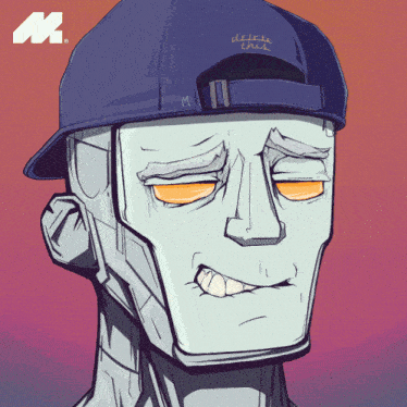 a drawing of a robot wearing a blue hat that says delete this on it