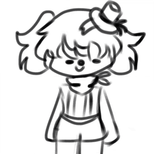 a black and white drawing of a person with a hat