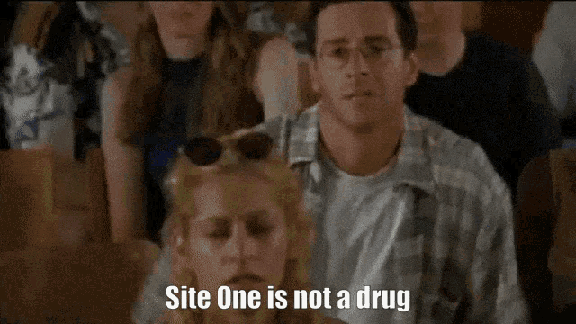 a man says site one is not a drug in front of a group of people