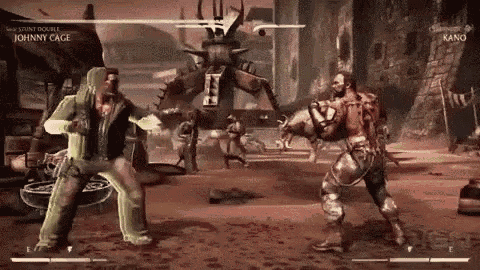 two men are fighting in a video game called johnny cage