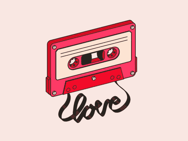 an illustration of a cassette tape with the word love written on it