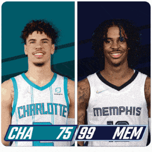 two basketball players from charlotte and memphis are on a poster