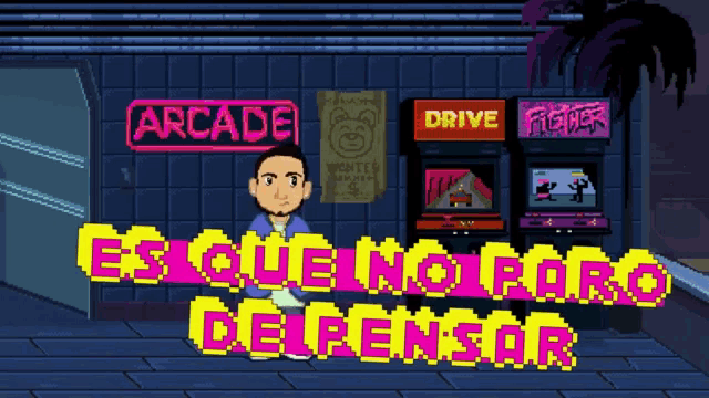 a cartoon of a man sitting in front of an arcade