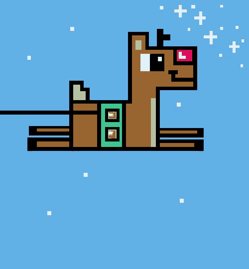 a pixel art drawing of a reindeer with the words holiday below it