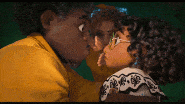 a man kisses a woman on the cheek in a cartoon scene