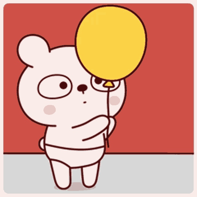 a cartoon bear in a diaper is holding a balloon