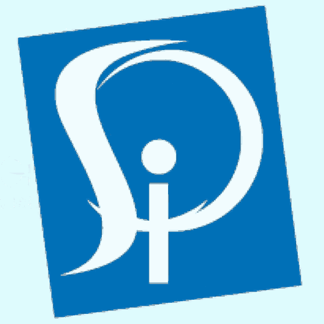 a blue square with a white letter p in the middle