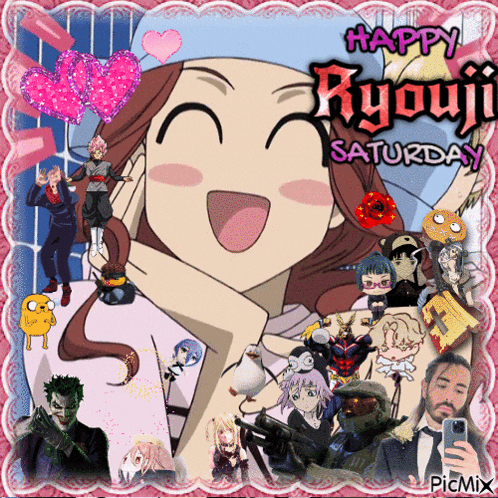a collage of anime characters with the words happy ryuji saturday on the bottom
