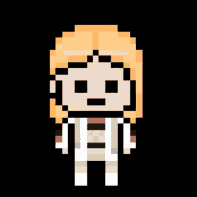 a pixel art of a girl with blonde hair and a white shirt