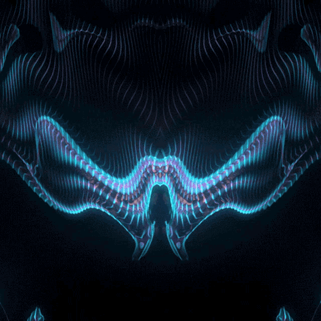 a dark background with a blue and purple striped pattern