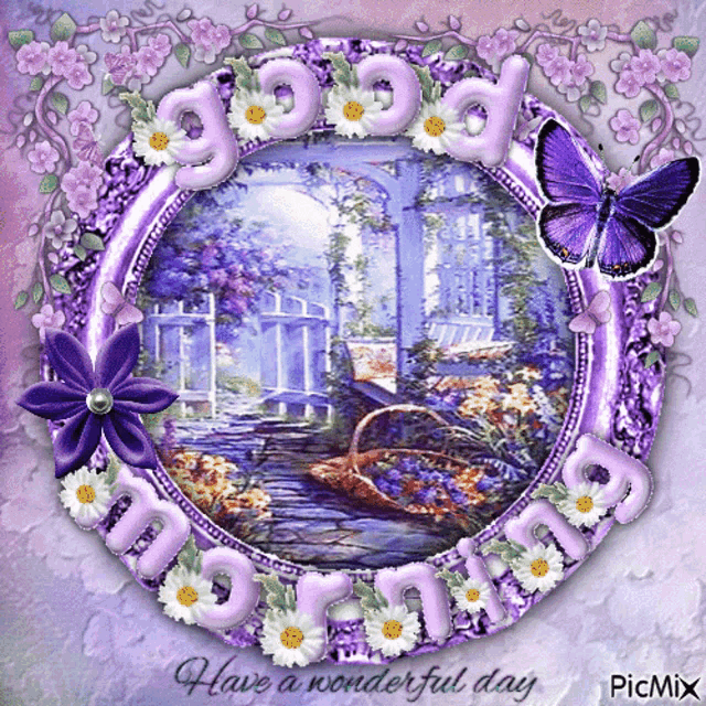 a purple frame with the words good morning and have a wonderful day on it