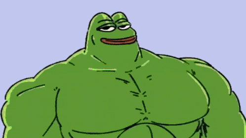 a green frog is giving a thumbs up on a blue and green background