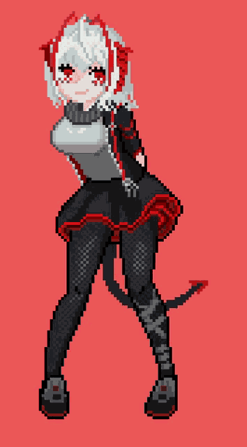 a pixel art of a girl with horns on her head