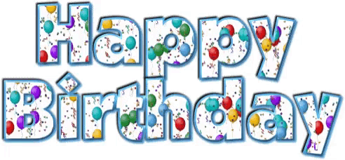 a happy birthday sign with balloons and confetti on it