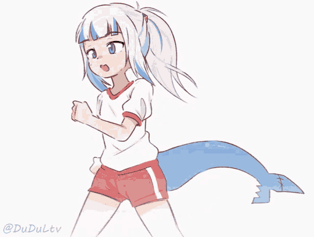 a drawing of a girl with a blue tail and the name dudultv on the bottom right