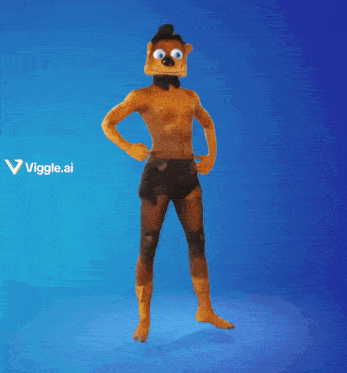a cartoon character is dancing in front of a blue background with a viggle.ai logo