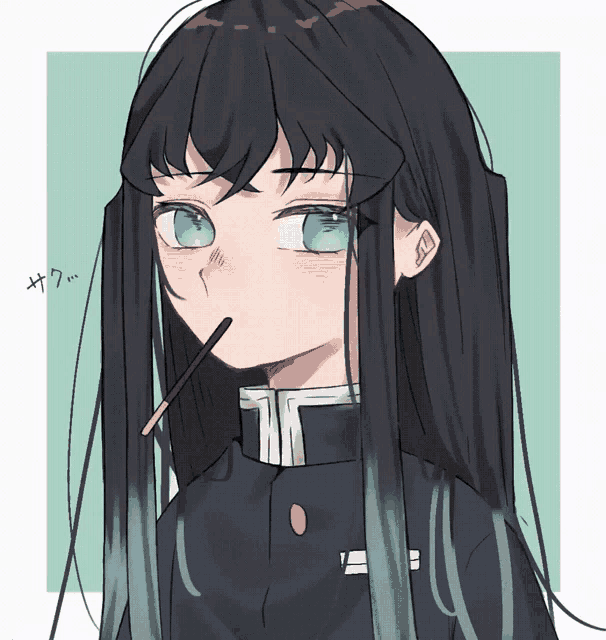 a drawing of a girl with long hair and blue streaks