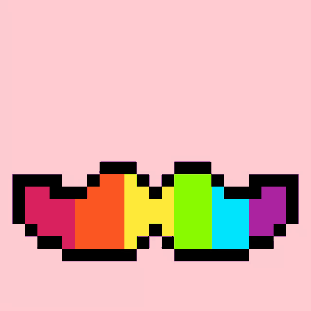 a pixel art of the word love with a rainbow in the background