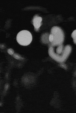a black and white photo of a person 's face in a dark room .