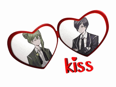 a man and a woman are in a heart with the word kiss below them