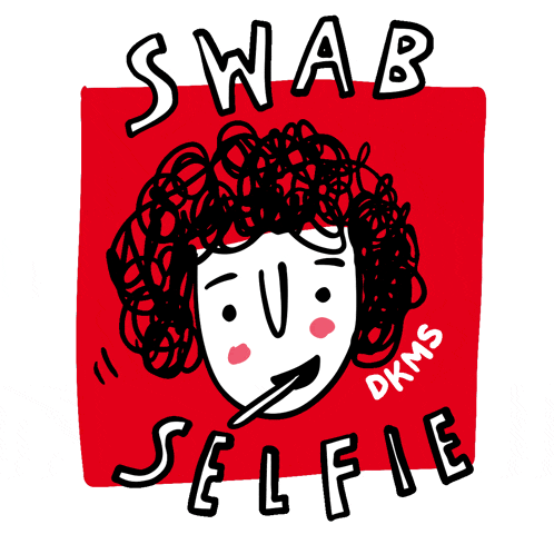 a drawing of a person with the words swab selfie written on it