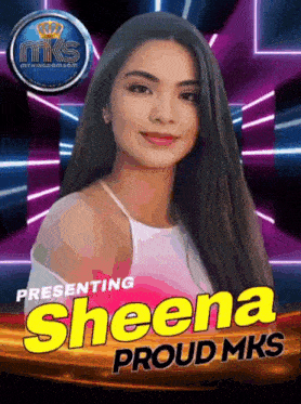 a poster for sheena proud mks features a woman with long hair