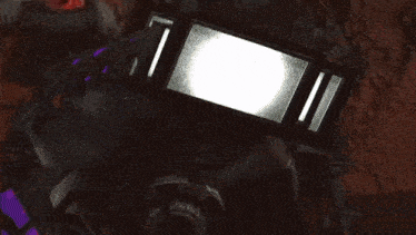 a video game character is holding a cell phone with a white screen