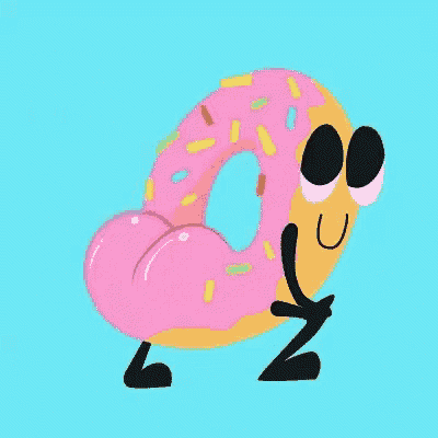 a cartoon illustration of a pink donut with sprinkles and a face .