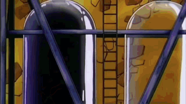 a cartoon illustration of a building with a ladder and a few bottles .