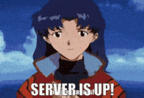 a picture of a girl with the words " server is up " on it
